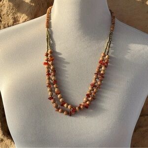 Vintage Bone & Agate Double Strand Necklace – 24” Length